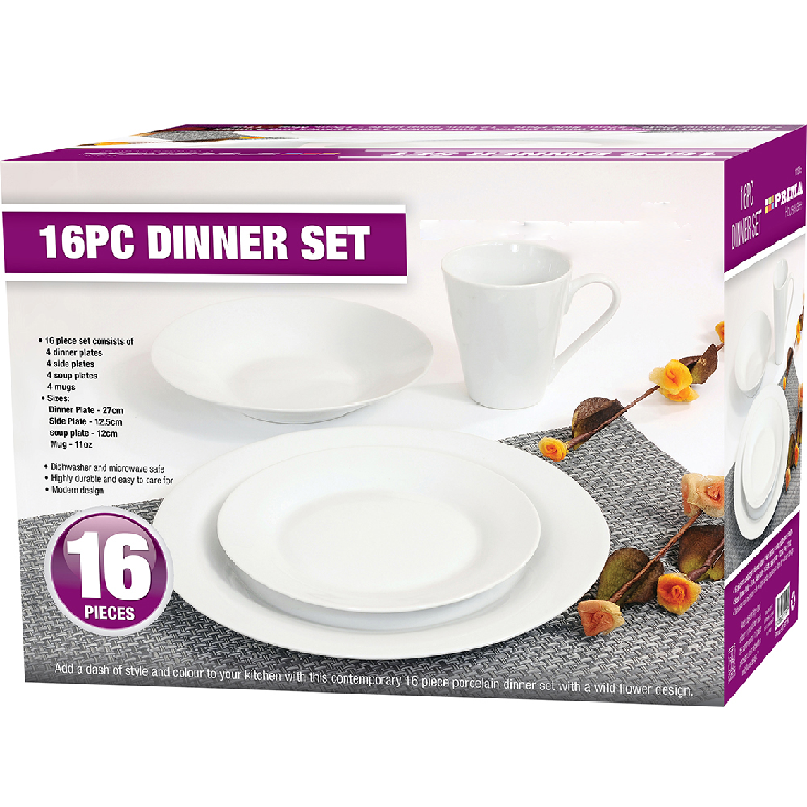 16 Piece White Porcelain Dinner Set