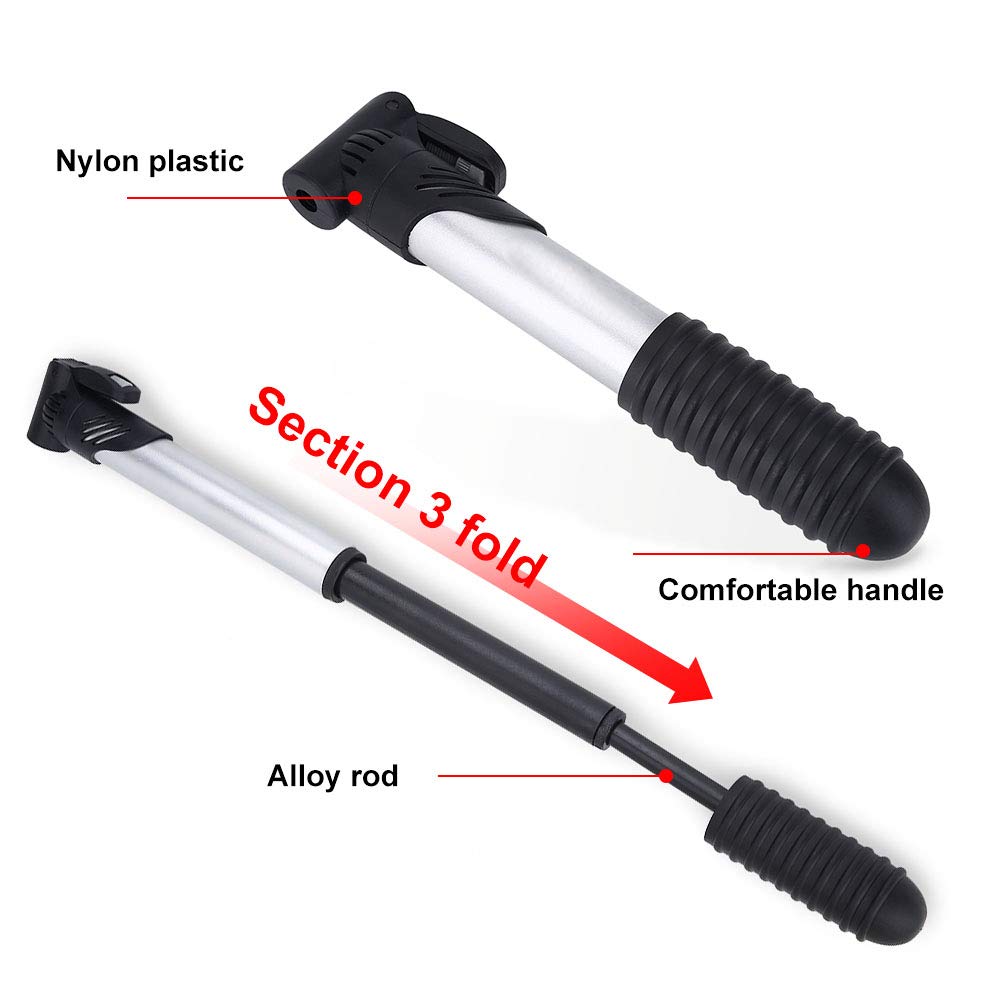 6pc Compact Bicycle Pump With Frame Clips & 3 Adapters