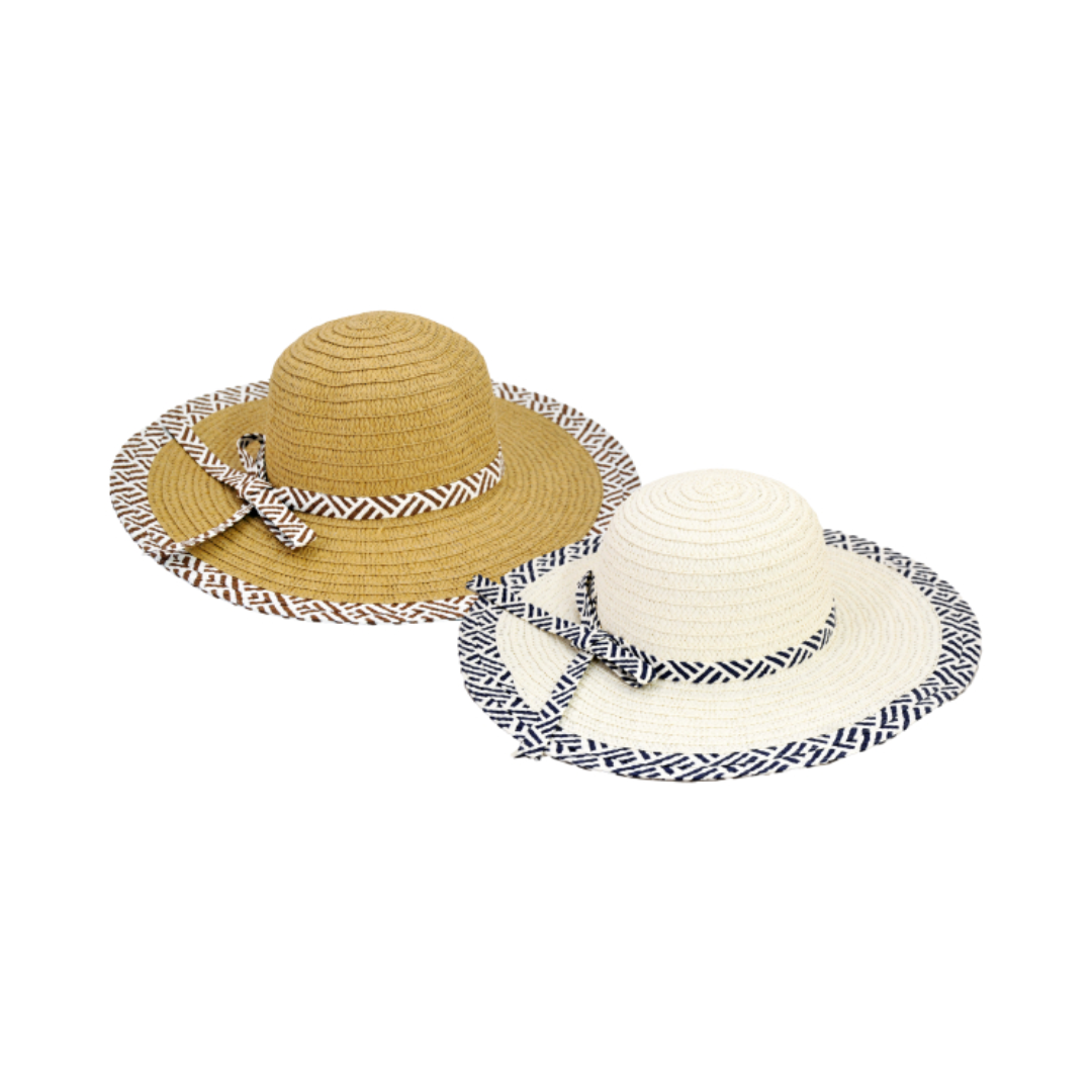 Ladies Brimmed Hat with Patterned Trim