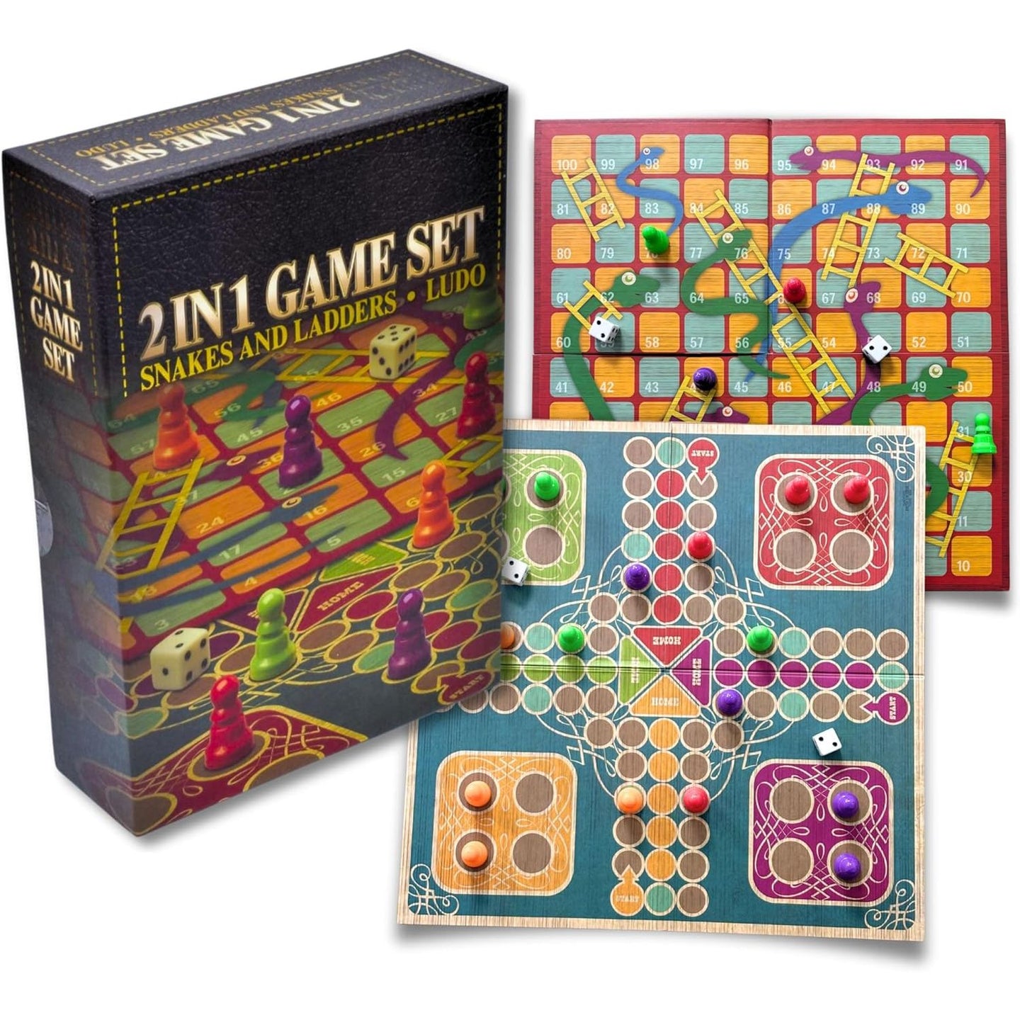 2 in 1 Classic Board Game Set - Ludo / Snakes & Ladders