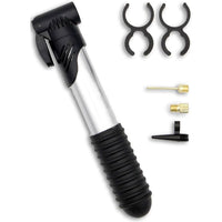 6pc Compact Bicycle Pump With Frame Clips & 3 Adapters