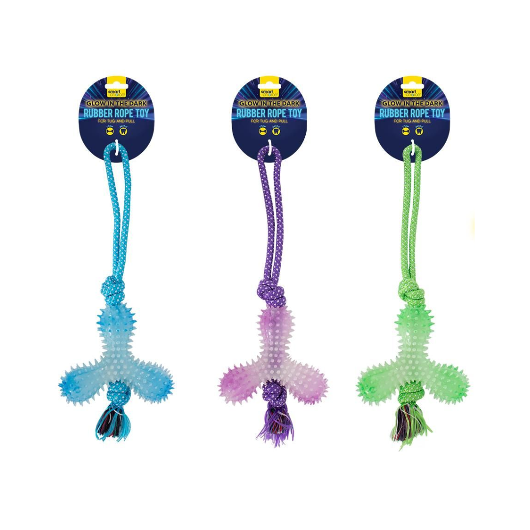 Glow In The Dark Rubber & Rope Dog Toy