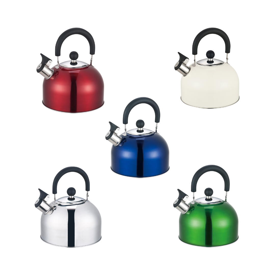 2.5 Litre Stainless Steel Whistling Kettle with Folding Handle - Assorted Colours