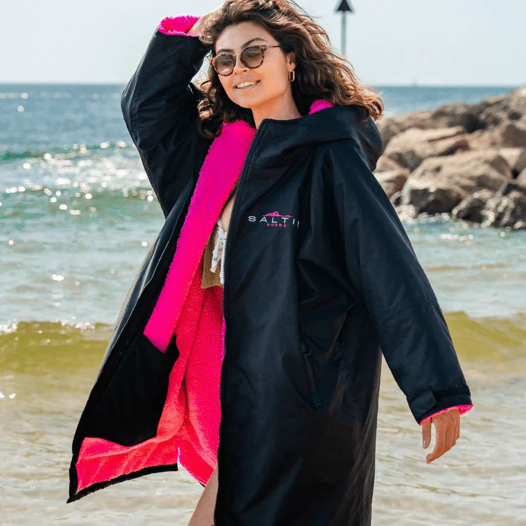 Changing Robe Pink Saltie Elite Changing Robe - Black/Hot Pink – Caramarine