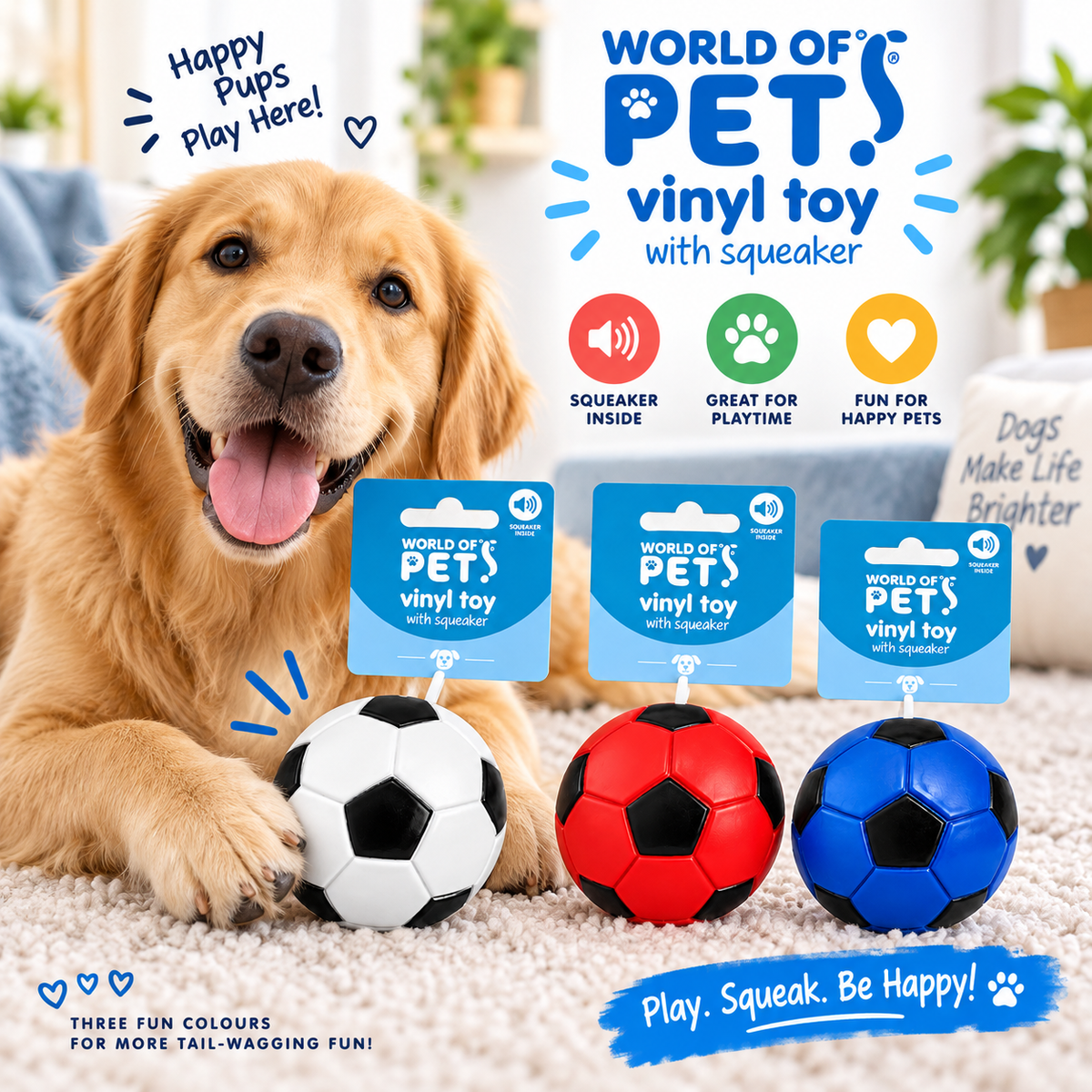 Vinyl Football Dog Toy with Squeaker – 7.5cm