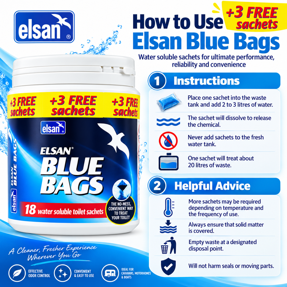 Elsan Blue Toilet Sachets – Pack of 21