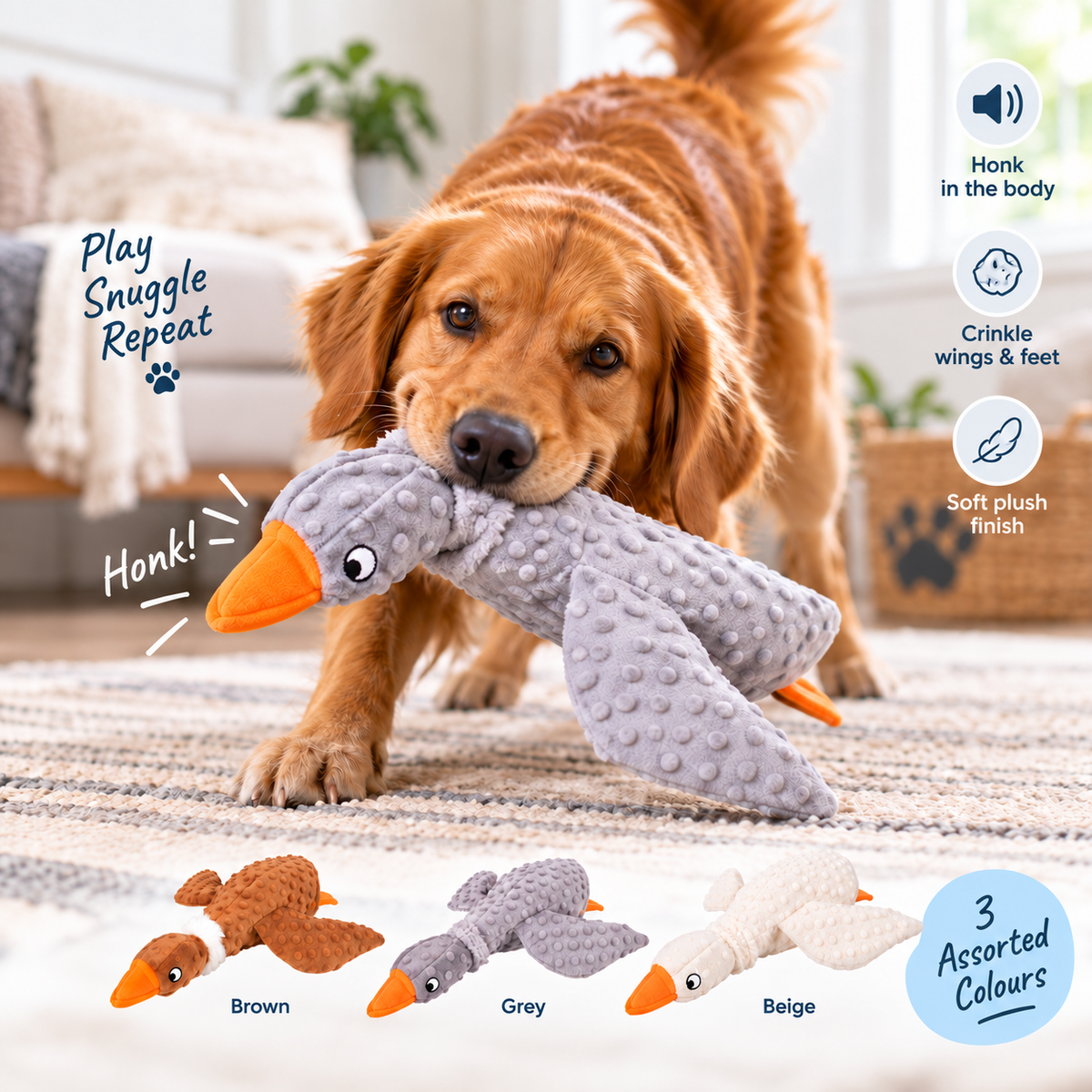 Plush Honking Duck Dog Toy