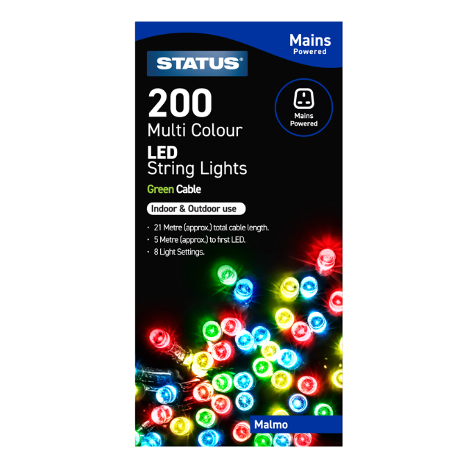 String Lights - 200 Multicoloured LED - Mains Powered