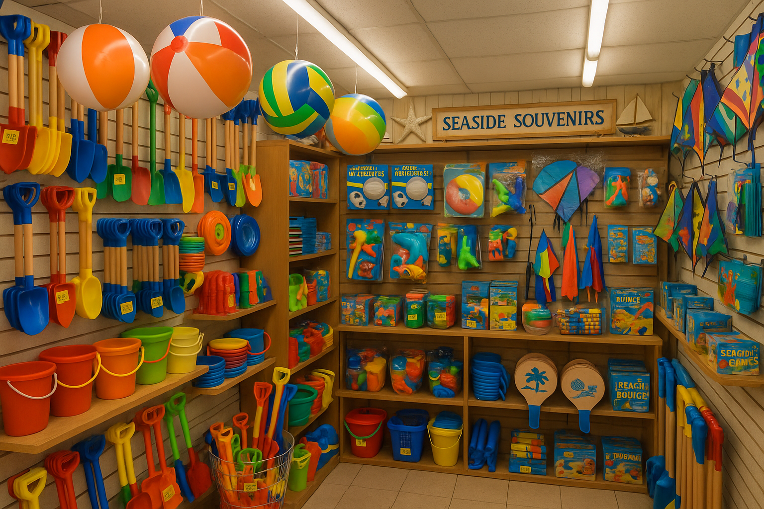 TOYS AND GAMES FOR TOURIST SHOPS NEAR SEASIDE, MAKE IT REALISTIC